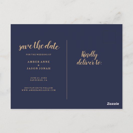 Marine en Goud terrarium botanische Save the Date Briefkaart (Achterkant)