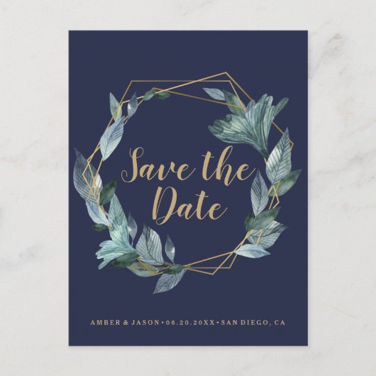 Marine en Goud terrarium botanische Save the Date Briefkaart (Voorkant)