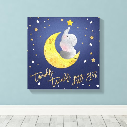 Marine en goud twinkle twinkle kleine ster kwekeri canvas afdruk (Insitu (Houten vloer))