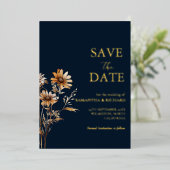Marine en goud wildflower bruiloft opslaan de datu folie uitnodiging (Staand Voorkant)