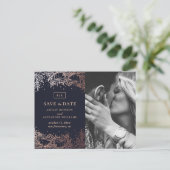 Marine en gouden bloemen bruiloft. Blauw De datum  Briefkaart (Staand voorkant)