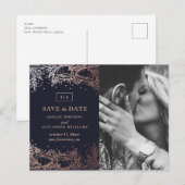 Marine en gouden bloemen bruiloft. Blauw De datum  Briefkaart (Voorkant / Achterkant)