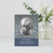 Marine en Gouden Bloemen Chic Foto Save the Date Aankondigingskaart (Staand voorkant)