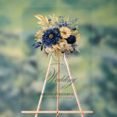 Marine en Gouden Bloemen Huwelijk Welkom Acryl Bord (Neutraal)