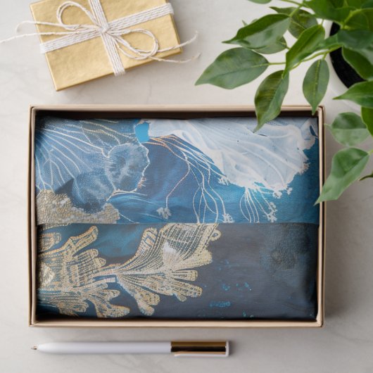 Marine en Gouden Bloemen Zeewier Decoupage Tissuepapier (Geschenk)