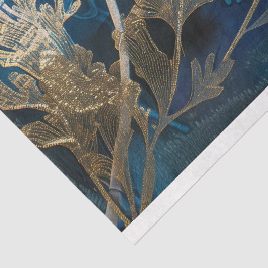 Marine en Gouden Bloemen Zeewier Decoupage Tissuepapier (Detail)