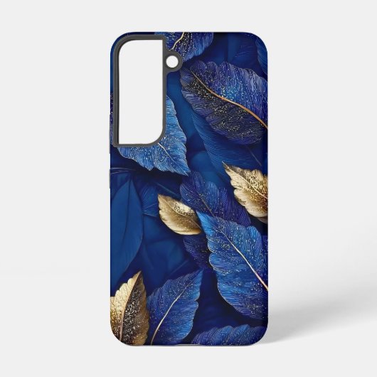 Marine en gouden botanisch bladpatroon samsung galaxy hoesje (Achterkant)