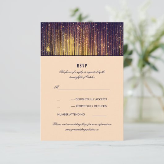 Marine en Gouden Bruiloft String Lights RSVP (Staand voorkant)