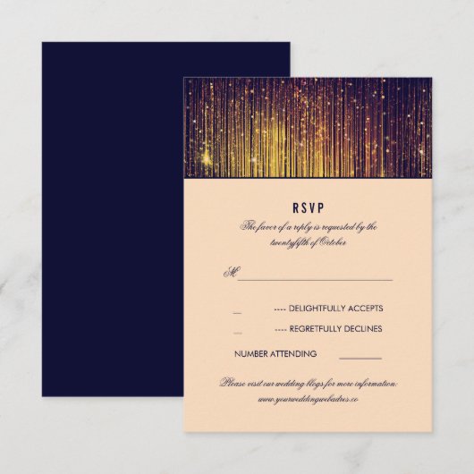 Marine en Gouden Bruiloft String Lights RSVP Kaartje (Voorkant / Achterkant)
