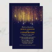 Marine en Gouden Bruiloft String Lights uitnodigen Kaart (Voorkant / Achterkant)