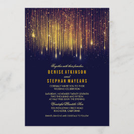 Marine en Gouden Bruiloft String Lights uitnodigen Kaart
