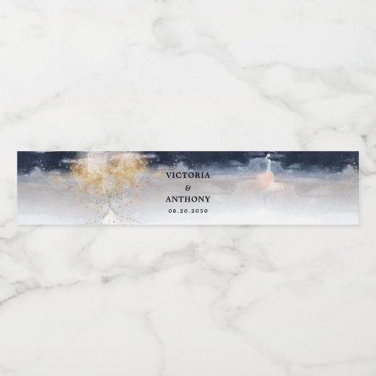 Marine en Gouden Bruiloft Water Fles Label Waterfles Etiket (Enkel label)