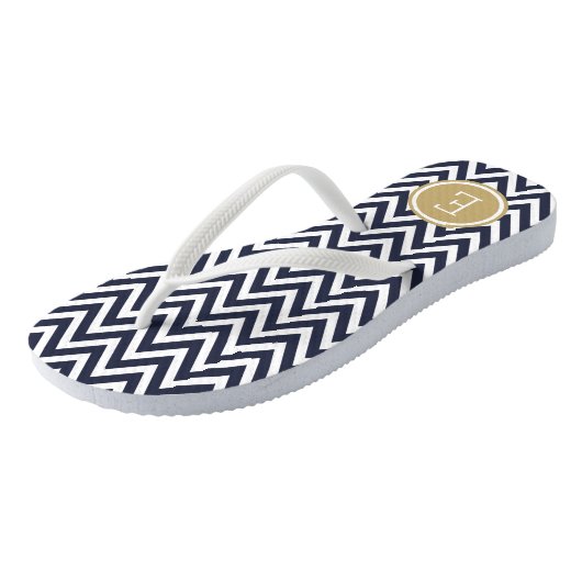 Marine en Gouden Chevron Monogram Teenslippers (Schuin)
