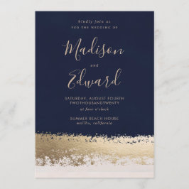 Marine en Gouden Folie, Elegante bruiloft Kaart