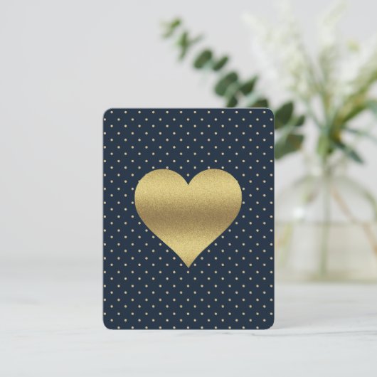 Marine en Gouden Hart & Polka Dot Douche Party Kaart (Staand voorkant)