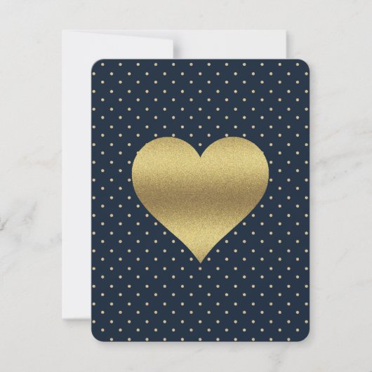 Marine en Gouden Hart & Polka Dot Douche Party Kaart (Voorkant)