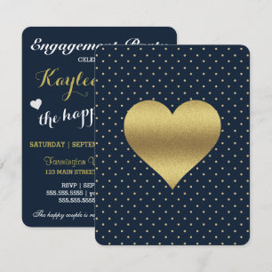 Marine en Gouden Hart & Polka Dot Douche Party Kaart