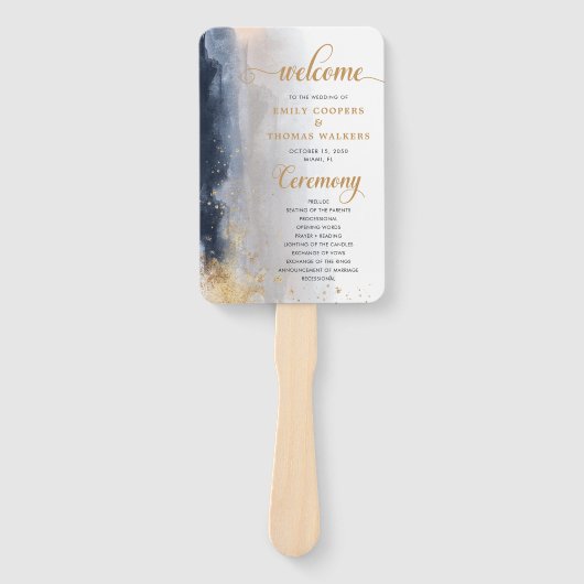 Marine en Gouden Huwelijksceremonie Programma Hand Handwaaier (Voorkant)