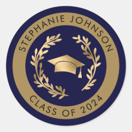 Marine en Gouden Klasse van 2024 Afstuderen Ronde Sticker