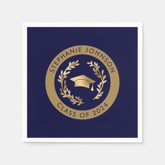 Marine en Gouden Klasse van 2024 Graduation Party Servet (Voorkant)