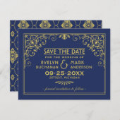 marine en gouden kunst decobruiloft save the date (Voorkant / Achterkant)