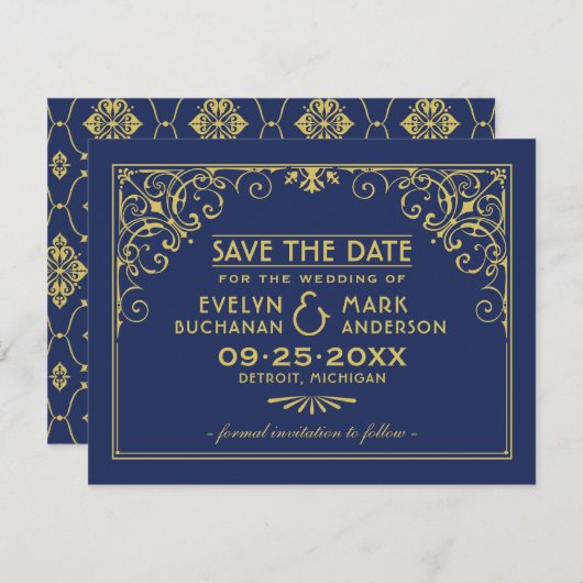 marine en gouden kunst decobruiloft save the date (Voorkant / Achterkant)