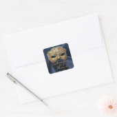 Marine en Gouden Masquerade Bruiloft Envelop Afdic Vierkante Sticker (Envelop)