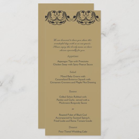 Marine en Gouden Masquerade Bruiloft Menu (Voorkant / Achterkant)