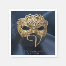 Marine en Gouden Masquerade Monogram Servet