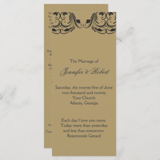 Marine en Gouden Masquerade Trouwprogramma Programmakaart (Voorkant / Achterkant)