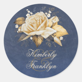 marine en gouden Roos bruiloft Ronde Sticker