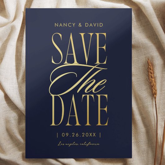 Marine En Gouden Script Typografie Trouwen Save The Date