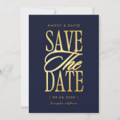 Marine En Gouden Script Typografie Trouwen Save The Date (Voorkant)