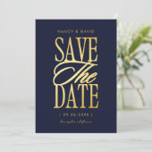 Marine En Gouden Script Typografie Trouwen Save The Date (Staand voorkant)