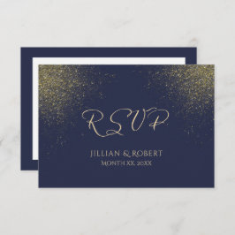 Marine en Gouden Stardust Bruiloft RSVP Kaartje