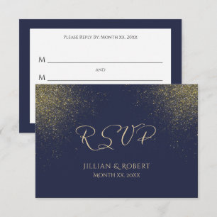 Marine en Gouden Stardust Bruiloft RSVP Kaartje