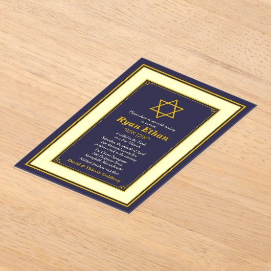 Marine en Gouden Ster van David Bar Mitswa Acryl Uitnodigingen (Laagn)