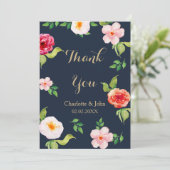 marine en gouden waterverf bloemen bruiloft kaart (Staand voorkant)