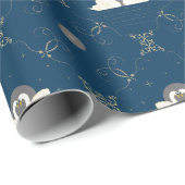 Marine en Gouden Zwanen in Liefde Quatrefoil Gift Cadeaupapier (Rol Hoek)