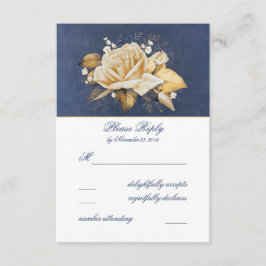 marine en goudFloral Wedding RSVP Kaartje
