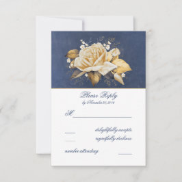  marine en goudFloral Wedding RSVP Kaartje