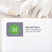 Marine en Groen Modern Chevron Monogram Etiket (Insitu)