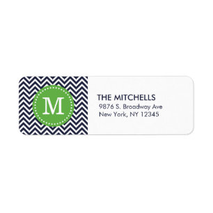 Marine en Groen Modern Chevron Monogram Etiket