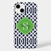 Marine en Groen Modern Trellis Monogram Case-Mate iPhone Case (Achterkant)