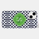 Marine en Groen Modern Trellis Monogram Case-Mate iPhone Case (Achterkant (horizontaal))