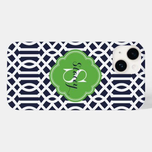 Marine en Groen Modern Trellis Monogram Case-Mate iPhone Case (Achterkant (horizontaal))