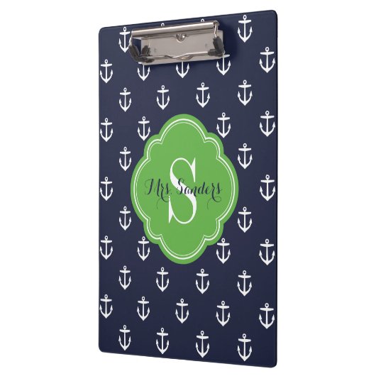 Marine en Groene Ankers Custom Monogram Klembord (Links)