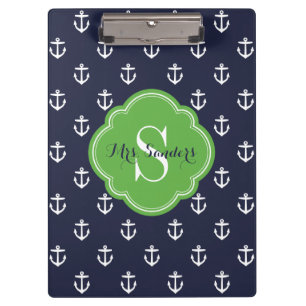 Marine en Groene Ankers Custom Monogram Klembord