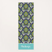 Marine en Groene Ikat Paisley Naam Monogram Yogamat (Voorkant)