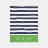 Marine en Groene Strepen Monogram | Bewerkbare kle Fleece Deken (Voorkant)